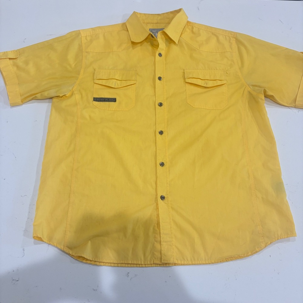 Most Official Seven MO7 Mens 2XL Yellow Short‎ Sleeve Button Down Shirt Casual